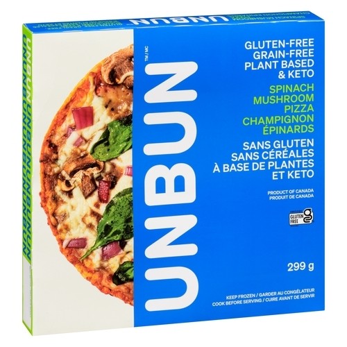 Unbun Foods Keto Gluten-Free Grain-Free Frozen Pizza Spinach Mushroom 299 g