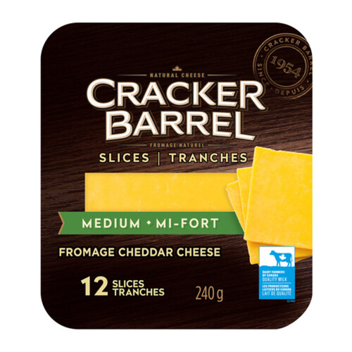 Cracker Barrel Sliced Cheese Medium Cheddar 12 Slices 240 g