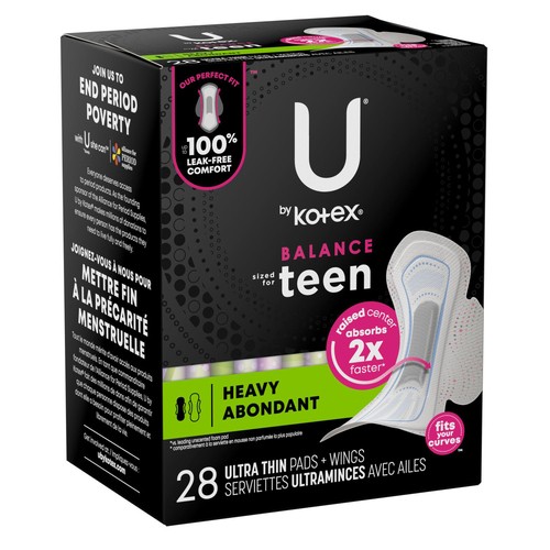 U by Kotex Teen Ultra Thin Pad With Wings Extra Absorbency 28 Count
