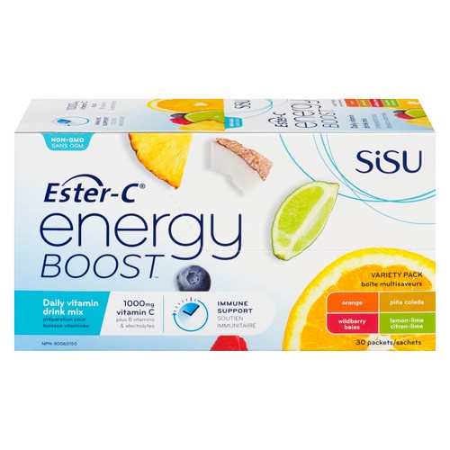 Sisu Ester-C Energy Boost Vitamin Drink Mix Variety 30 Packets
