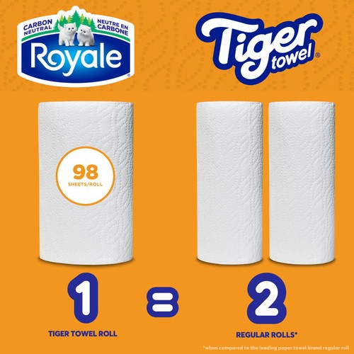 Royale Tiger Towel Paper Towel 2 Equal 4 Handy Half Sheet Rolls