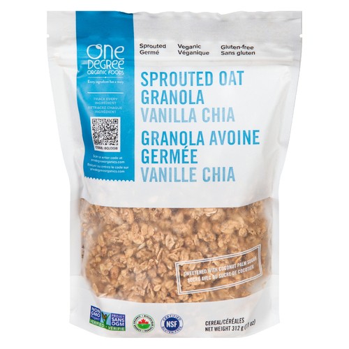 One Degree Organic Foods Sprouted Oat Granola Vanilla Chia 312 g