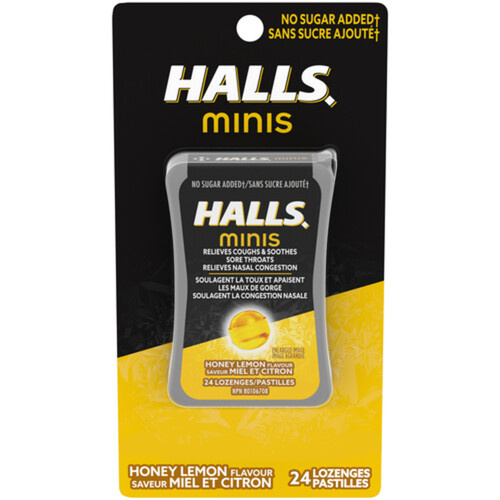 Halls Minis Mentho-Lyptus No Sugar Added Cough Drops Honey Lemon Flavour 24 Lozenges