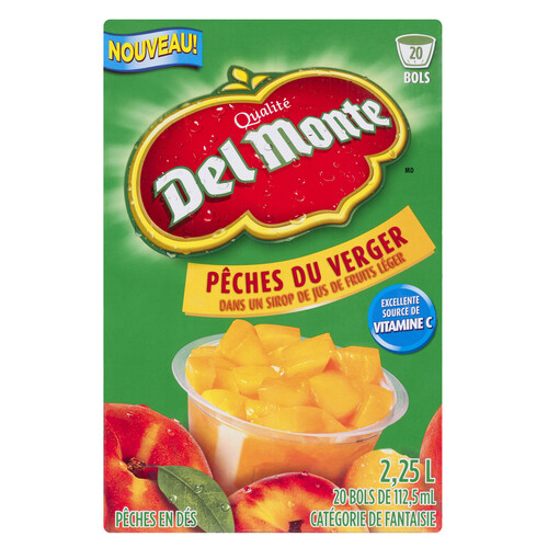 Del Monte Fruit Cups Orchard Peach In Light Fruit Juice Syrup Diced Peaches 20 x 112.5 ml