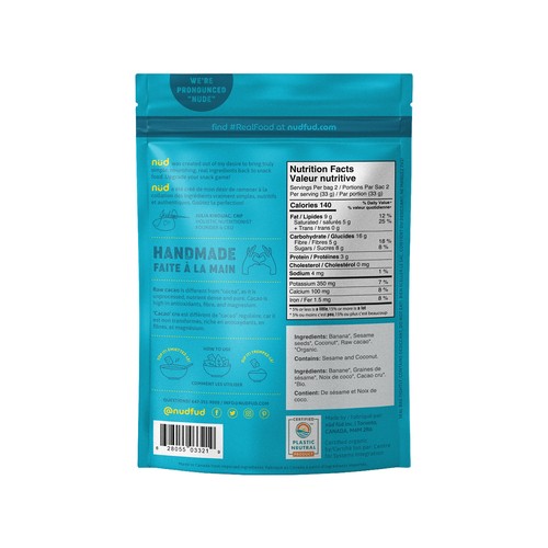 Nud Organic Vegan & Gluten-Free Banana Crisps Cacao 66 g