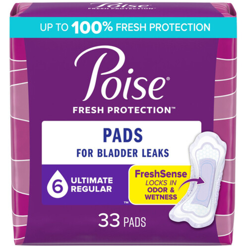 Poise Ultimate Absorption Pads Regular Length 33 Count