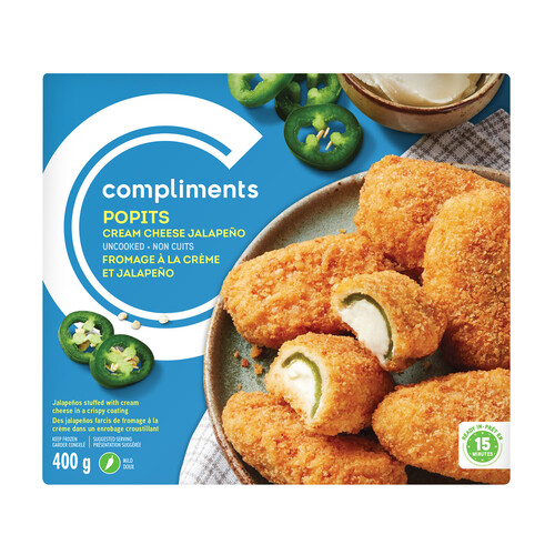 Compliments Frozen Popits Cream Cheese Stuffed Jalapeños 400 g