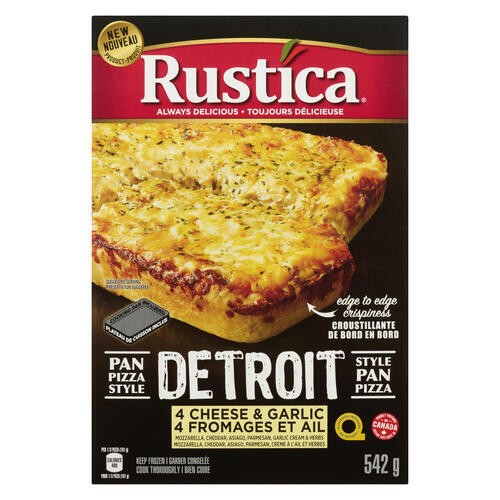 Rustica Frozen Detroit Style Pan Pizza 4 Cheese & Garlic 542 g