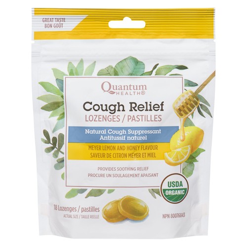 Quantum Cough Relief Organic Lozenges Meyer Lemon 18 EA