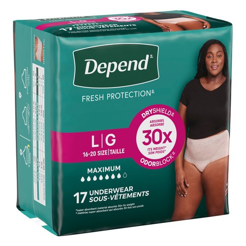 Depend Maximum Absorbency Women's Underwear Peach Large 17 Count