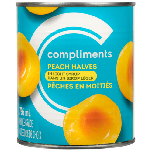 Compliments Canned Peach Halves In Light Syrup 796 ml