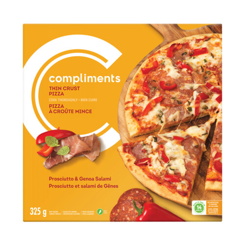 Compliments Thin Crust Prosciutto and Genoa Salami Frozen Pizza 325 g