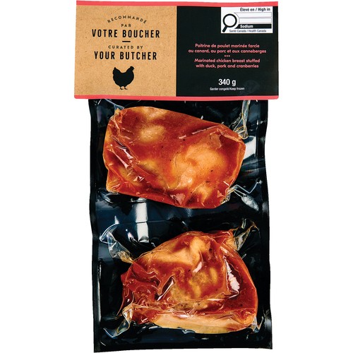 Curated By Your Butcher Frozen Marinated Chicken Breast Stuffed With Duck, Pork And Cranberries 340 g