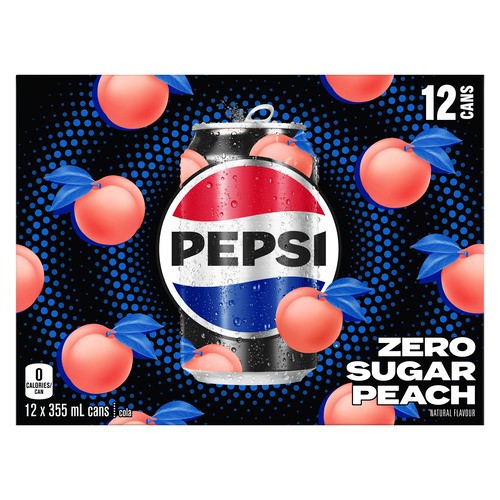 Pepsi Zero Sugar Soft Drink Peach 12 x 355 ml (cans)