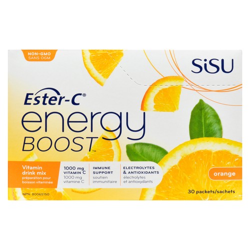 Sisu Ester-C Energy Boost Vitamin Drink Mix Orange 30 Packets