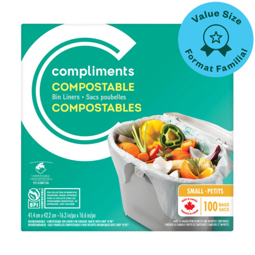 Compliments Compostable Bin Liners Scented Small 100 Bags