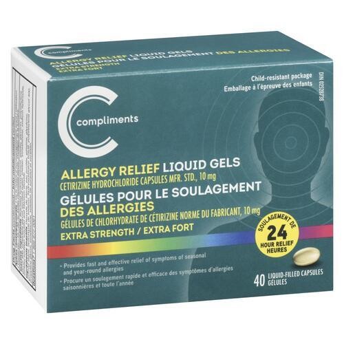 Compliments Allergy Relief Liquid Gels Capsules Extra Strength 40 Count