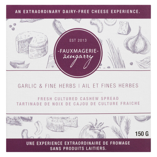 Fauxmagerie Zengarry Dairy-Free Spreads Cashew Cheese Garlic & Fine Herbs 150 g