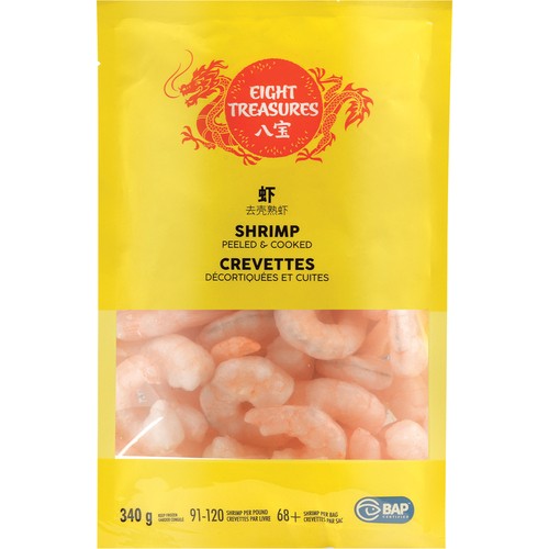 Eight Treasures Frozen Pacific Shrimp Peeled And Cooked White 91/120 340 g