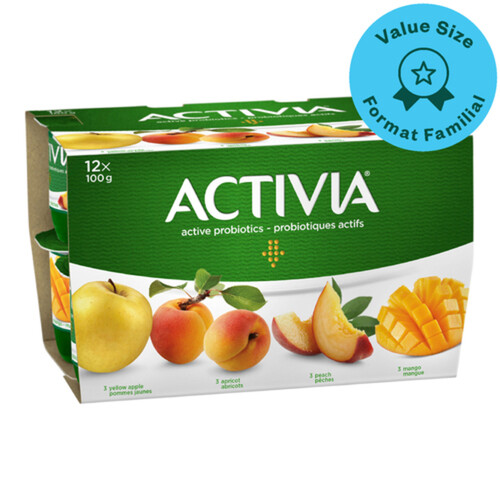 Activia Probiotics Yogurt Yellow Apple Apricot Mango Peach Value Size 12 x 100 g