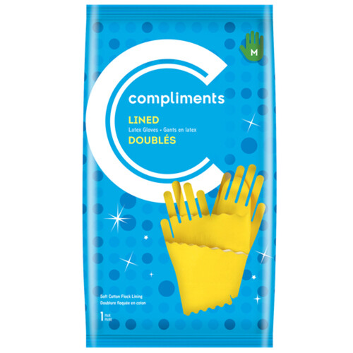 Compliments Lined Latex Gloves Medium 1 EA