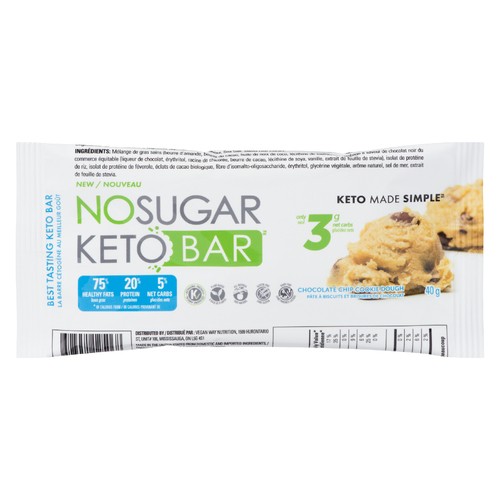 Vegan Pure No Sugar Keto Bar Chocolate Chip Cookie 40 g