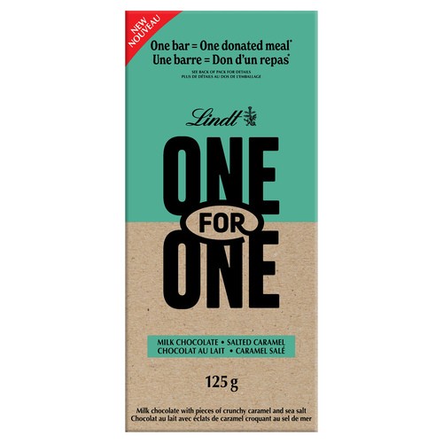 Lindt One For One Milk Chocolate Bar Salted Caramel 125 g