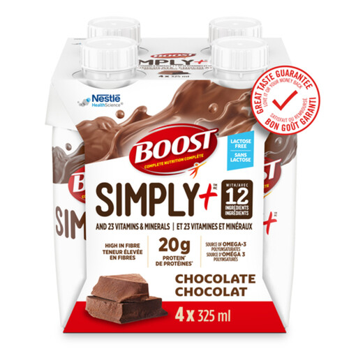 Nestle Boost Simply Plus Nutritional Supplement Drink Chocolate 4 x 325 ml