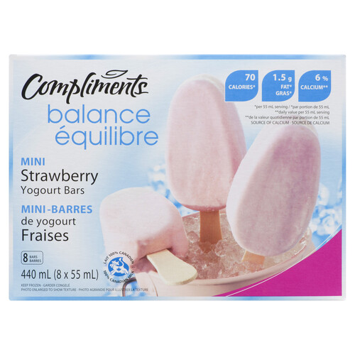 Compliments Balance Frozen Mini Yogurt Bars Strawberry 8 x 55 ml