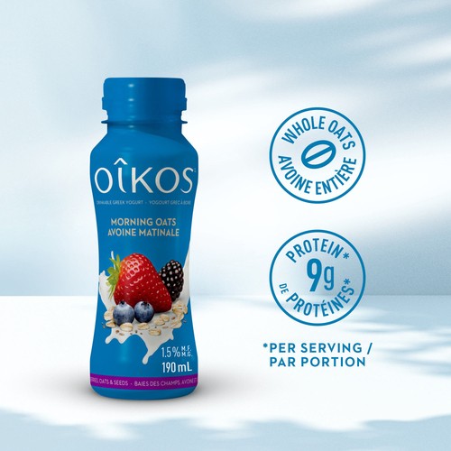 Oikos Drinkable Greek Yogurt 9 g Protein with Field Berries Oats & Seeds 190 ml