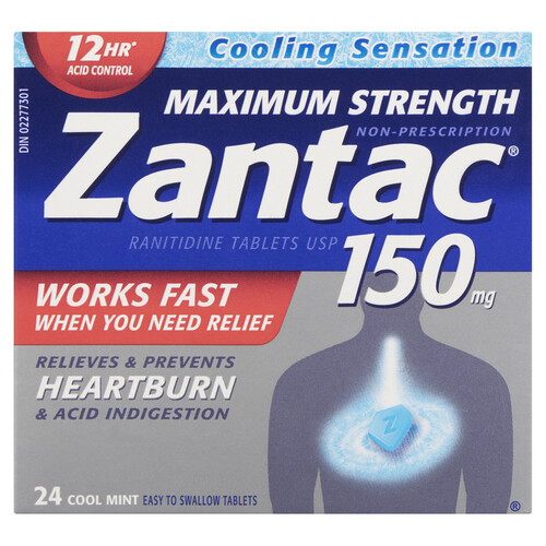 Zantac Maximum Strength 150 mg Cool Mint 24 Tablets