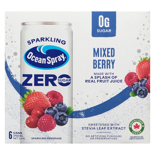 Ocean Spray Zero Sugar Sparkling Beverage Mixed Berry 6 x 340 ml (Cans)