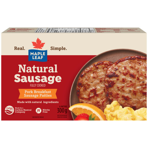 Maple Leaf Natural Sausage Patties Pork Breakfast Fully Cooked 300 g