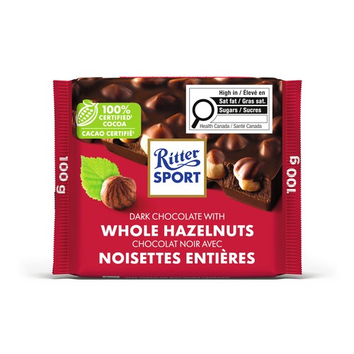 Ritter Sport Dark Chocolate Bar With Whole Hazelnuts 100 g