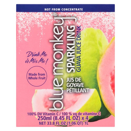 Blue Monkey Sparkling Juice Guava 4 x 250 ml (cans)