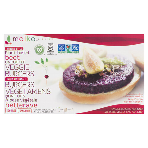 Maika Frozen Plant-Based Beet Veggie Burgers 300 g