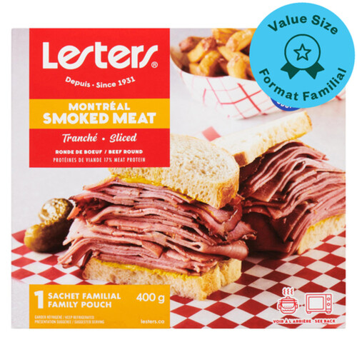 Lesters Foods Smoked Meat Cooked Beef Sliced Round Value Size 400 g