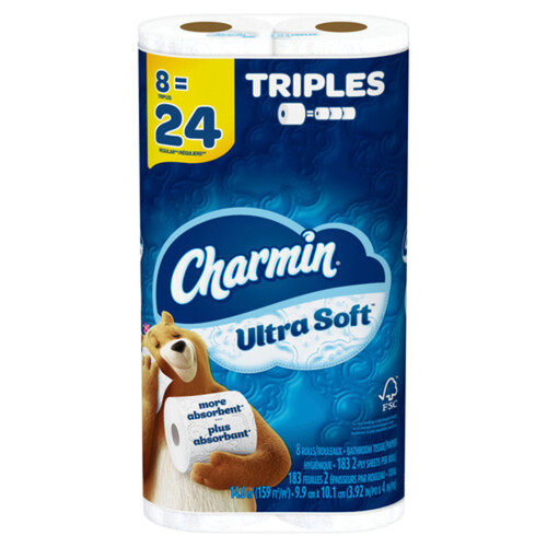 Charmin Toilet Paper Ultra Soft 2-Ply 8 Triple Rolls x 183 Sheets 