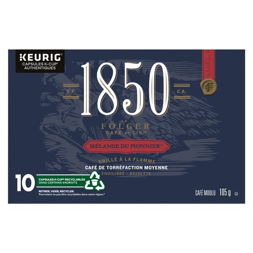 Folgers 1850 Coffee Pods Pioneer Blend Medium Roast 10 K-Cups 105 g