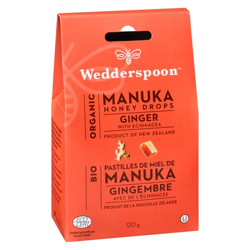 Wedderspoon Organic Lozenges Manuka Honey Drops Ginger 120 g
