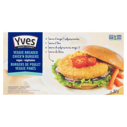 Yves Veggie Cuisine Breaded Chick'n Burgers 352 g (frozen)