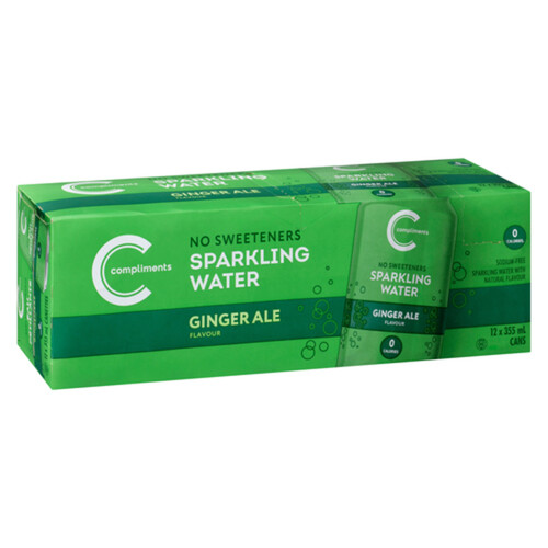 Compliments Sparkling Water Ginger Ale 12 x 355 ml (cans)