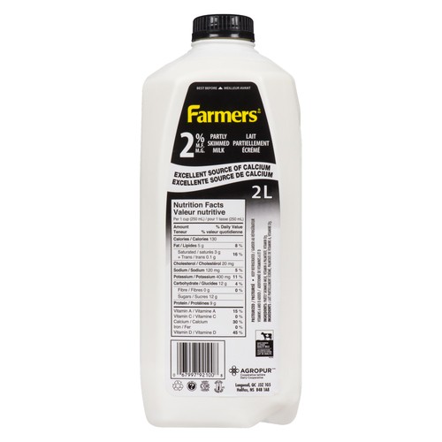 Farmers 2% Milk Partly Skim 2 L