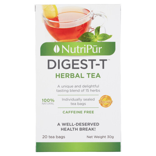 Nutripur 100% Natural Caffeine Free Digest-T Herbal Tea Blend of 15 Herbs 20 EA