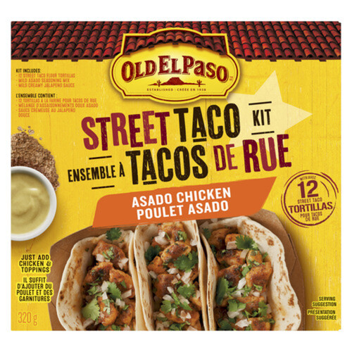 Old El Paso Street Taco Kit Asado Chicken 12 Soft Flour Tortillas with Sauce and Seasoning 320 g