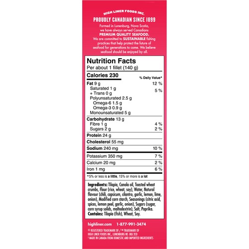 High Liner Frozen Pan-Sear Selects Tilapia Fillets Chili Lime 540 g