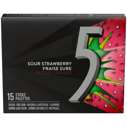 5 GUM Sugar Free Chewing Gum Strawberry-Flood 15 Sticks 1 Pack