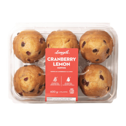 Longo's Muffins Lemon Cranberry 6 Pack 600 g