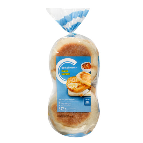 Compliments English Muffins Plain 6 Pack 342 g