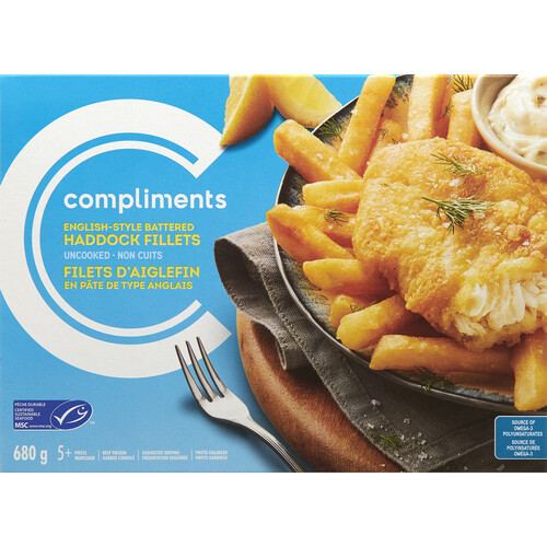 Compliments Frozen Battered Haddock Fillets Uncooked  680 g